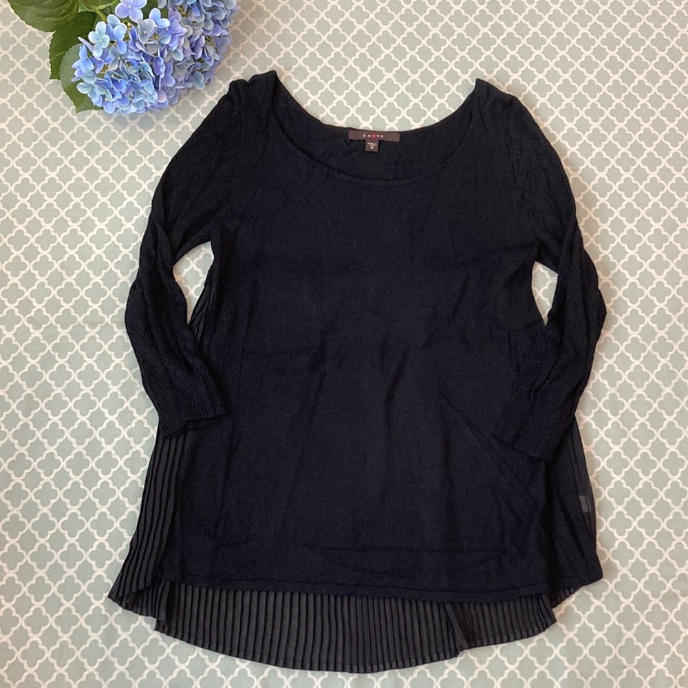Fever Black Pointelle Sleeve Pleated Back Sweater M